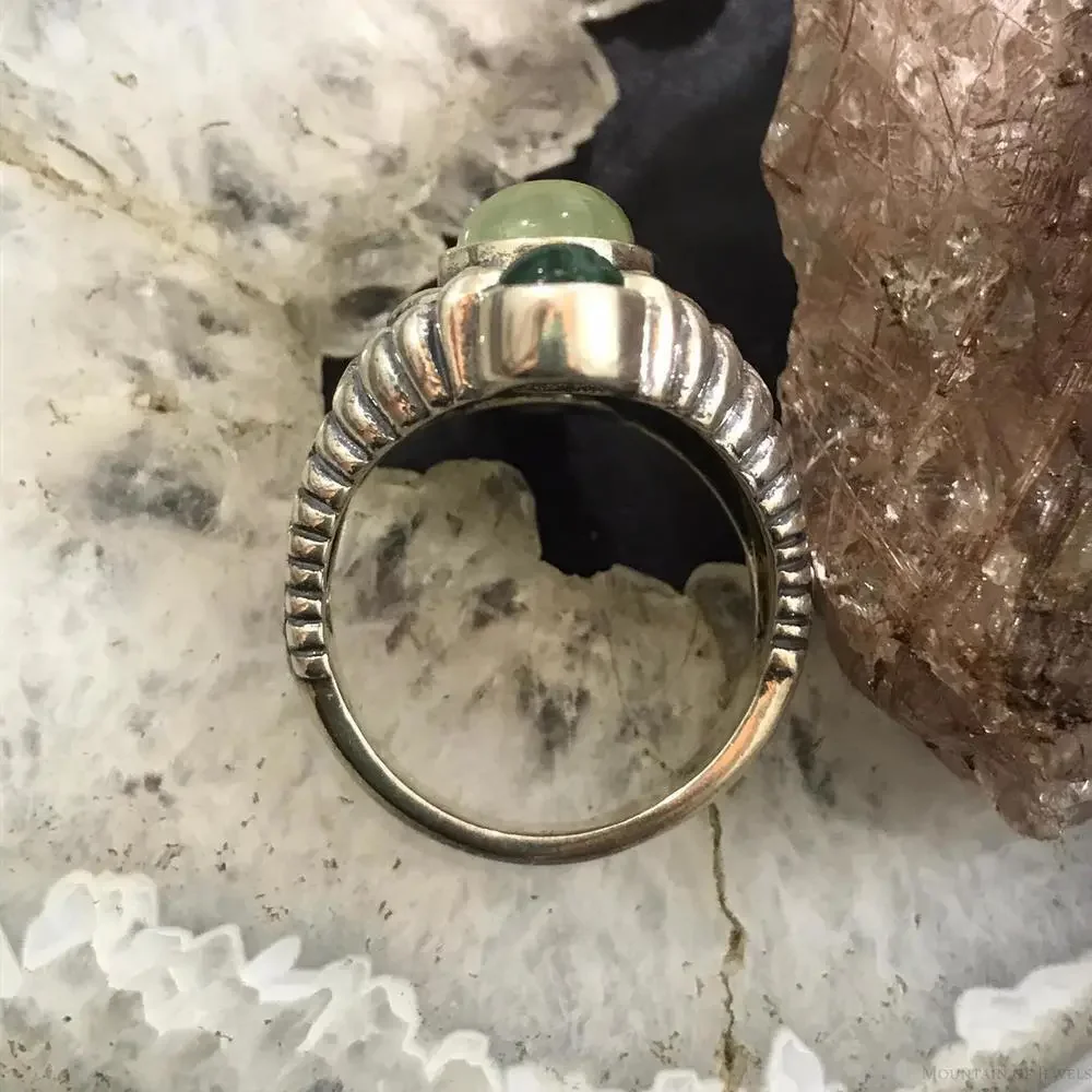 Carolyn Pollack Sterling Oval Moonstone Doublet w/2 Malachite Ring Size 8.5